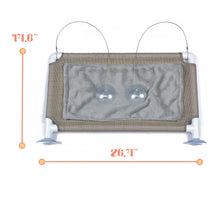 Load image into Gallery viewer, Kitty Lawn cat window perch dimensions diagram showing 26.1 inches wide by 14.6 inches deep with suction cups.
